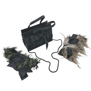 VTG Y2K Ka Li Black Beaded Feather Evening Bag Gray Green Small Accents Bow